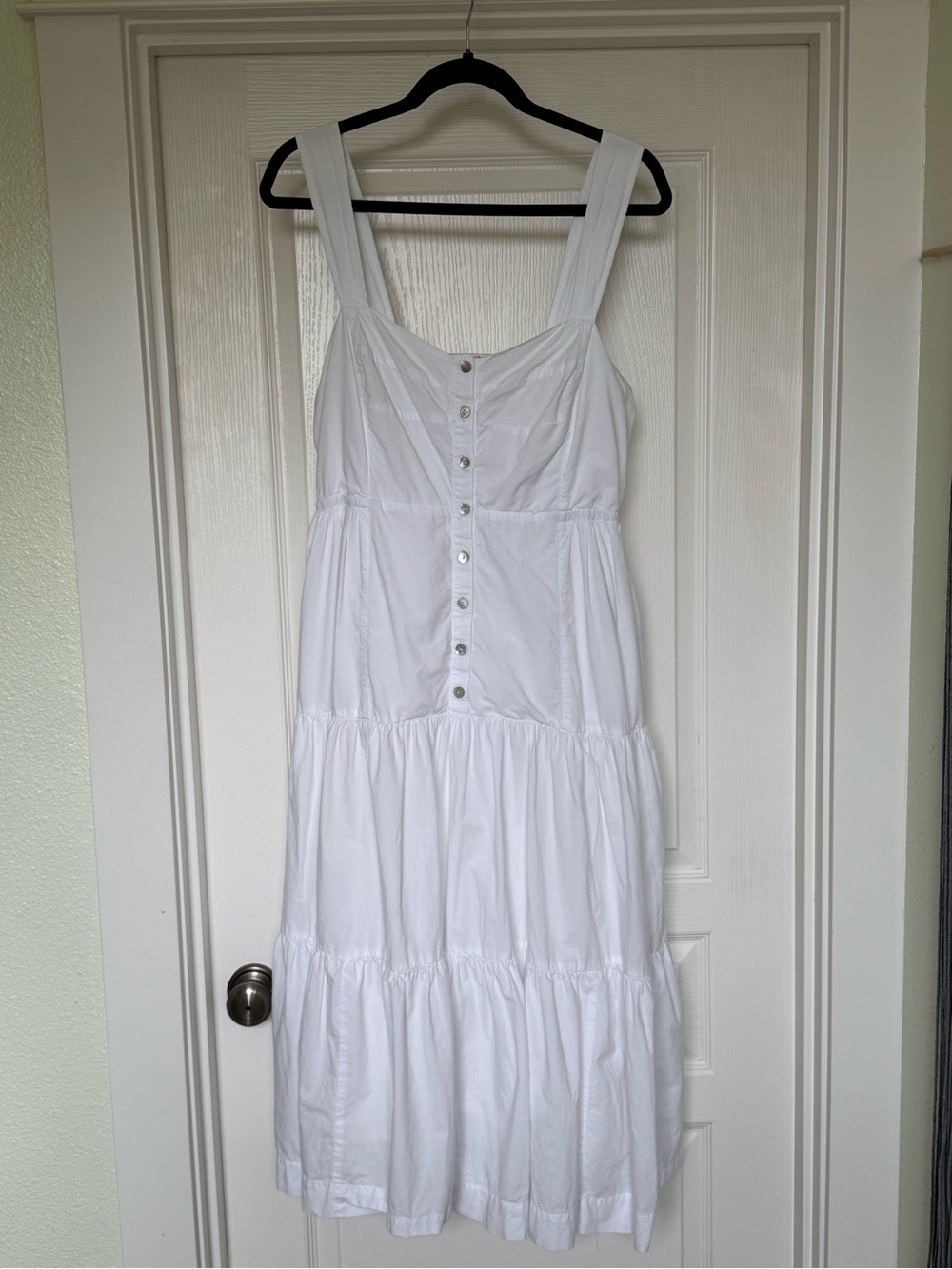 Madewell White Tiered Button-Front Midi Sundress